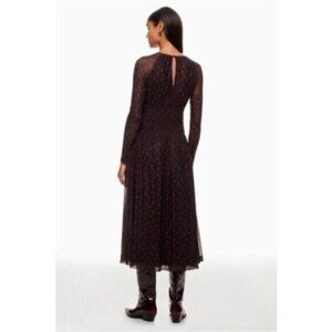 Long Sleeve Floral Midi Dress in Black and Burgundy